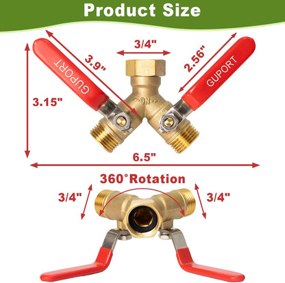 Brass Garden Hose Splitter 2/3/4 Way，Hose y Splitter with Shutoff，Heavy Duty Outdoor Faucet and Garden Connector，Extension Handles，3/4” GHT Threads