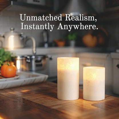VENTA Set of 3 White Pillar Candles | Real Wax Battery Operated Flickering LED Candles with Remote | Timeless Decor for Farmhouse, Modern & Mantel Displays
