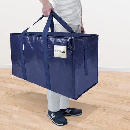 TICONN 4 Pack Extra Large Moving Bags Heavy Duty with Zippers & Carrying Handles, Durable Storage Bags Moving Boxes for Closet Organizers and Storage (4 Pack, Blue)