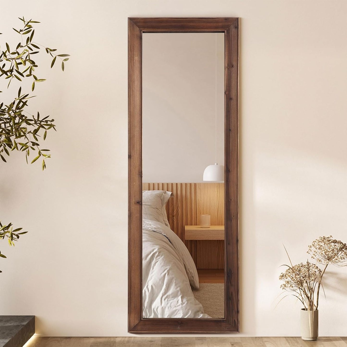 Rustic Standing Full Length Mirror Wood Frame, 56"X21" Farmhouse Floor Mirror for Bedroom Living Room Entryway, Hanging or Leaning Wall-Mounted Full Body Mirror, Tempered Glass, White