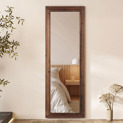 Rustic Standing Full Length Mirror Wood Frame, 56"X21" Farmhouse Floor Mirror for Bedroom Living Room Entryway, Hanging or Leaning Wall-Mounted Full Body Mirror, Tempered Glass, White