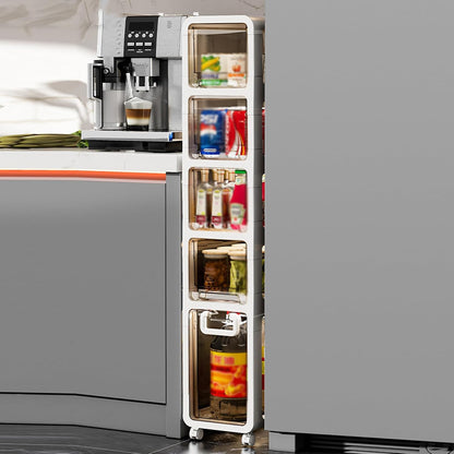 5-Tier Slim Bathroom Storage Cabinet,Narrow Floor Cabinets with Drawers and Wheels,Rolling Narrow Organizer for Small Spaces,Kitchen,Laundry,7.9”W