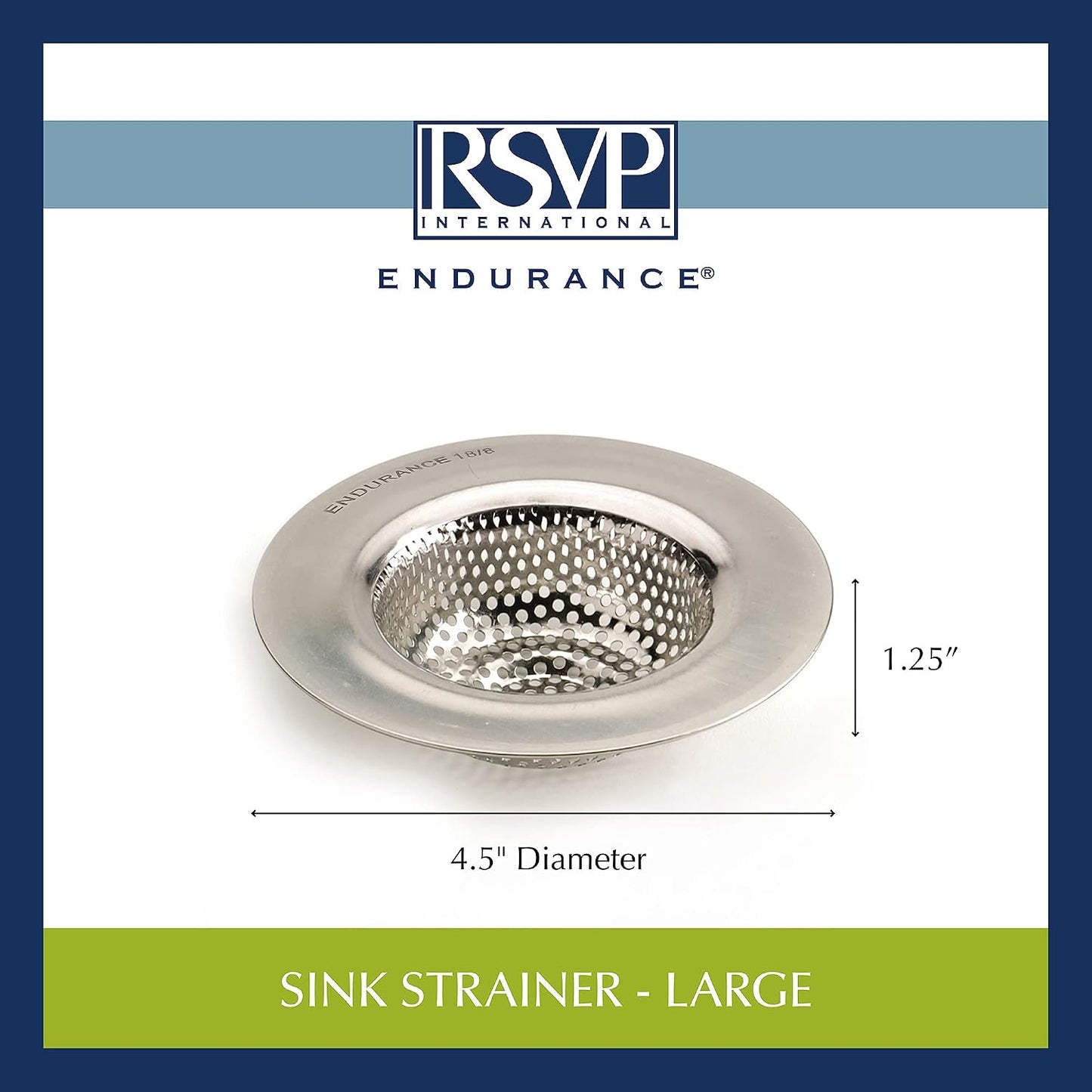 RSVP International Endurance® Stainless Steel Large Sink Strainer, 4.5" | Traps Food Scraps | Polished Finish with Precision Pierced Holes | Dishwasher Safe