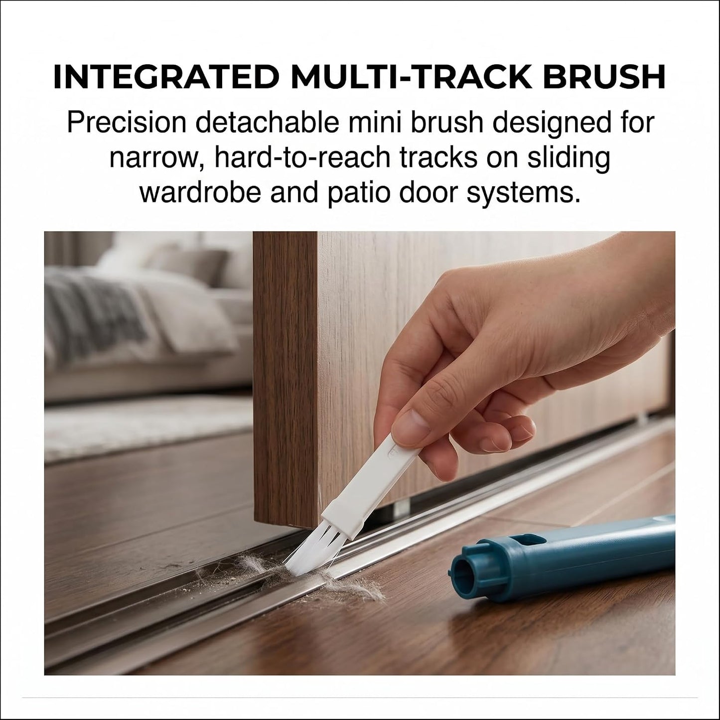 Window Screen Cleaning Brush with Long Handle, 2-in-1 Mesh Cleaner Tool & Squeegee, Double-Sided Multi-Purpose Scrubber for Glass, Sliding Door, Patio & Porch Screens (Blue)