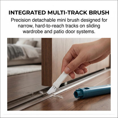 Window Screen Cleaning Brush with Long Handle, 2-in-1 Mesh Cleaner Tool & Squeegee, Double-Sided Multi-Purpose Scrubber for Glass, Sliding Door, Patio & Porch Screens (Blue)