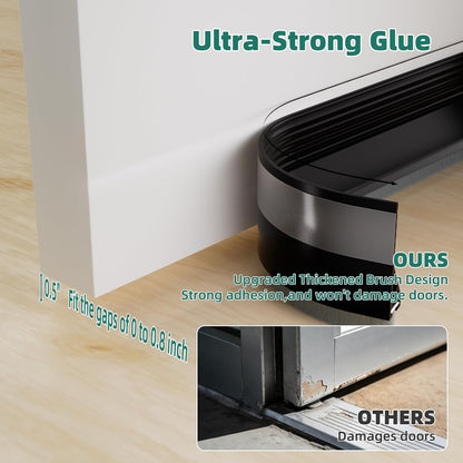 Door Draft Stopper with Brush, 39" Door Sweep for Bottom of Door, Self Adhesive Weather Stripping for Bottom of Door, Under Door Seal Dust/Noise/Hot or Cold Air Insulation, Black, 1 Pack