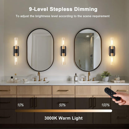 SANTOSTOCK Gold Battery Operated Wall Sconce Set of 2, 12000mAh Rechargeable Wall Lights with Remote Control, Wireless Dimmable Wall Lamps for Bedroom Living Room Bathroom Hallway Stairwell