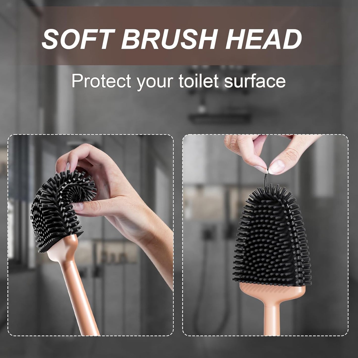 Sellemer Toilet Brush and Holder Set - Flexible Toilet Bowl Brush Head with Silicone Bristles, Compact Size for Storage and Organization, Ventilation Slots Base (1 Pack, Silver)