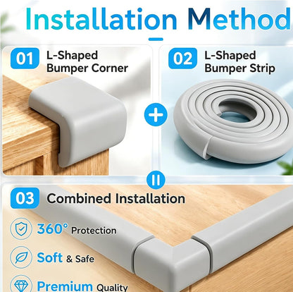 ZOMPAGO Baby Edge Protector Roll (6.56FT) & 8 Corner Guards - White Foam Furniture Corner Protectors - Baby Proof Corners and Edges for Table, Wall, Bed Frame - Baby Proofing Safety Bumpers