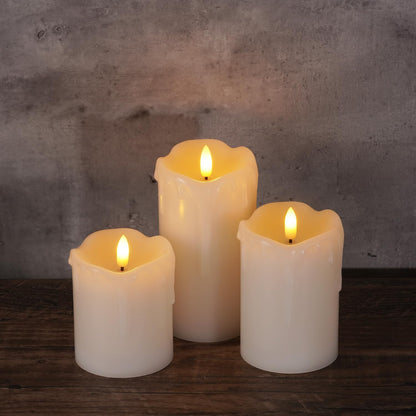 Homemory Dripping Wax Flameless Candles, Battery Operated Candles with Remote Control and Timers, LED Pillar Candles, Electric Fake Candles, 3" x 6", Set of 2