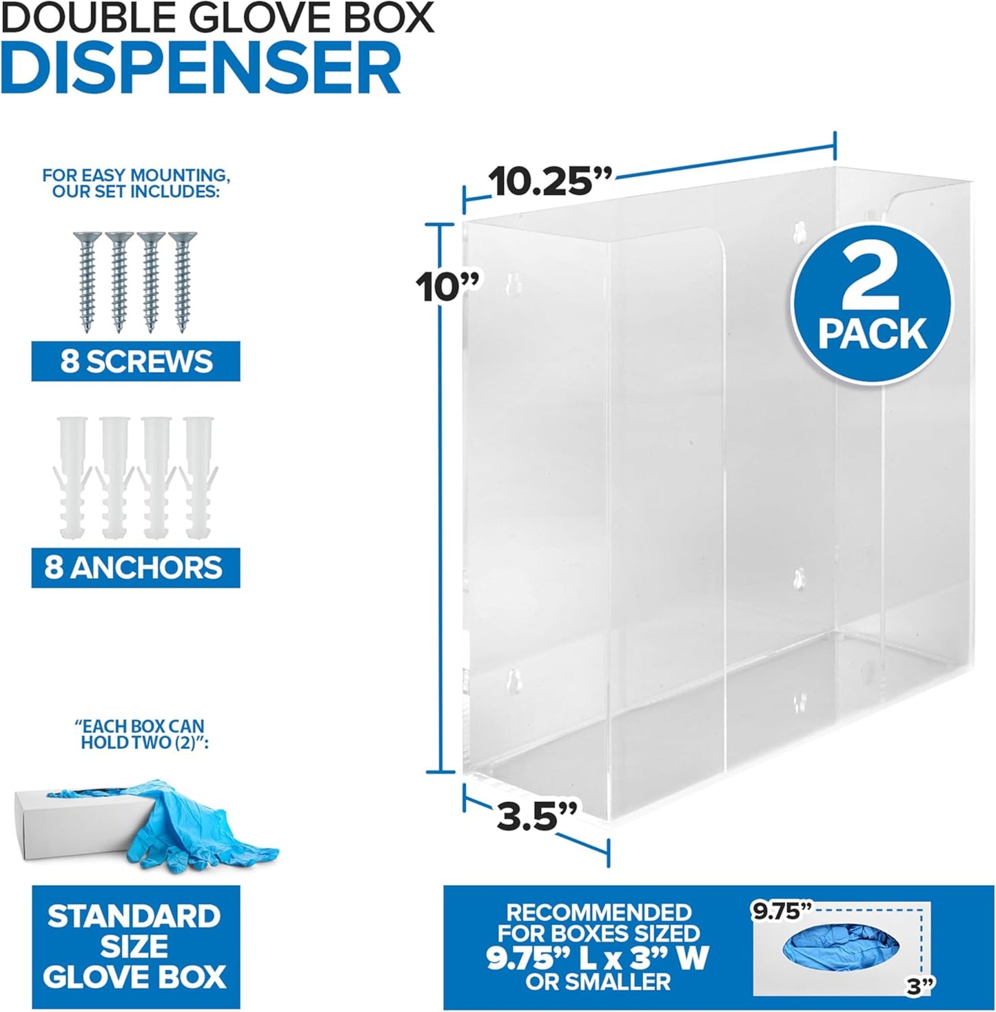 Stock Your Home Triple Acrylic Gloves Dispenser, Tissue Box Shelf, Glove Holder Wall Mount, For Kitchen, Cleaning Closet, Lab, Exam, Office