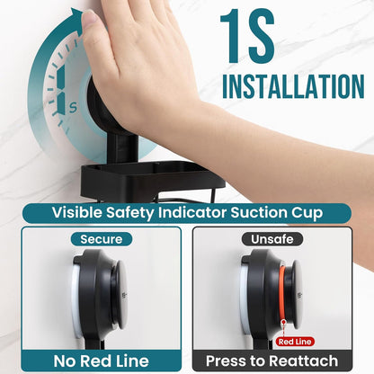 TAILI Upgraded Bathroom Mirror Suction Cup Toothbrush Holder with Razor Hook, Visible Safety Indicator, Large Capacity Inverted Trapezoid Design, Removable Shower Caddy for Toothbrush, Toothpaste, etc
