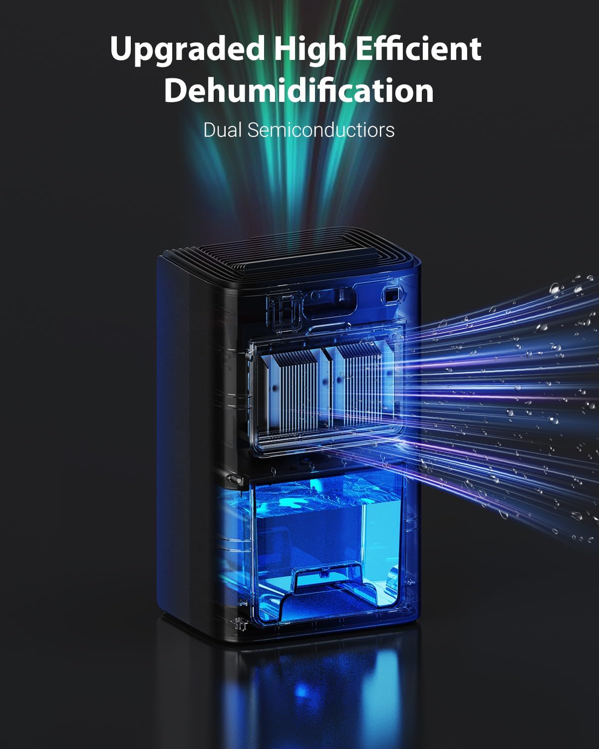 UBBO 95oz Dehumidifiers for Home, 1000 Sq.Ft Dehumidifier with Drain Hose - Auto Shut Off, Timer, Sleep Mode & Drain Hose - 7 Color Light for Bedroom, Bathroom, RV - Black Gold