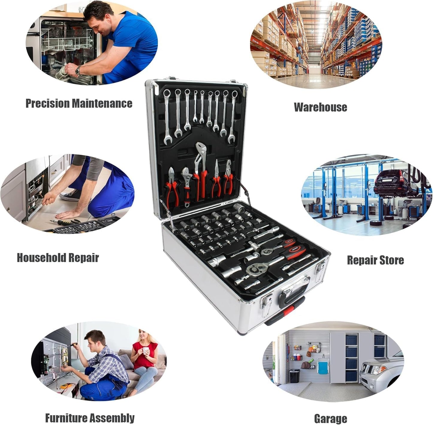 899PCS Tool Set, Household Tool Kit with Rolling Tool Box, Complete Tool Box Set Hand Tool Set with Tool Box, Mechanic Tool Set Rolling Tool Set for Auto Repair/Home Tool Set (Black)
