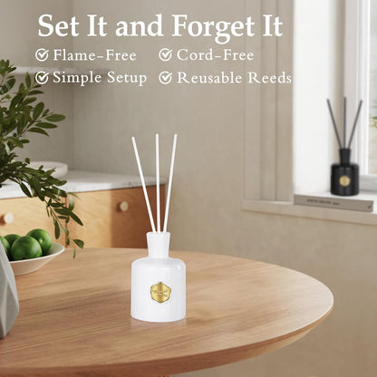 XEPTLE Reed Diffuser Set, 7.04 oz Oud & Bergamot Scent Diffuser with 5 Sticks, Long Lasting Air Freshener, Essential Oil Reed Diffuser for Home, Home Fragrance for Office, Bathroom Shelf Decor, Black
