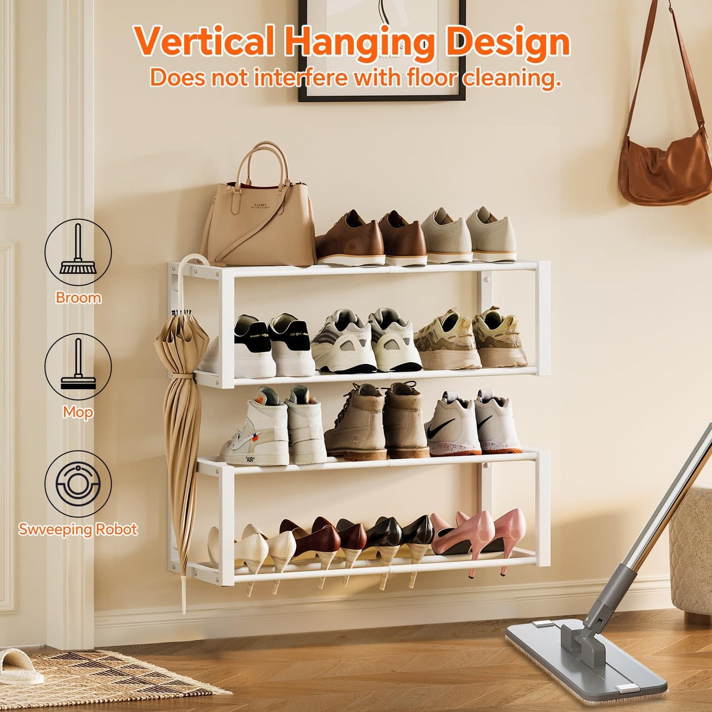 Homeiju Hanging Shoe Organizer,2 Pack Wall Mounted Shoe Rack Holds 12 Pairs,Space Saving Metal Wall Shoe Rack,Hanging Shoe Rack Shoe Holder for Small Space,Entryway,Closet,RV,Camper（Black