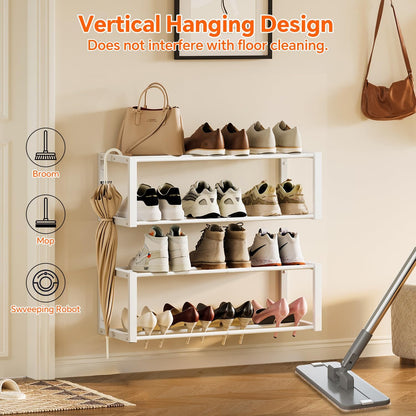Homeiju Hanging Shoe Organizer,2 Pack Wall Mounted Shoe Rack Holds 12 Pairs,Space Saving Metal Wall Shoe Rack,Hanging Shoe Rack Shoe Holder for Small Space,Entryway,Closet,RV,Camper（Black