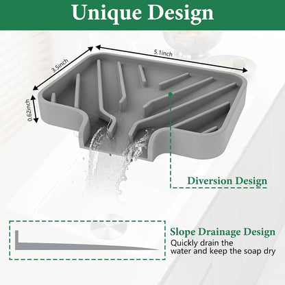 GUUKIN Sponge Holder for Kitchen Sink, Sink Caddy and Soap Tray | 10x4 inch Kitchen Sink Organizer | Compatible with Scrub Daddy, Kitchen Sink Accessories (Grey)