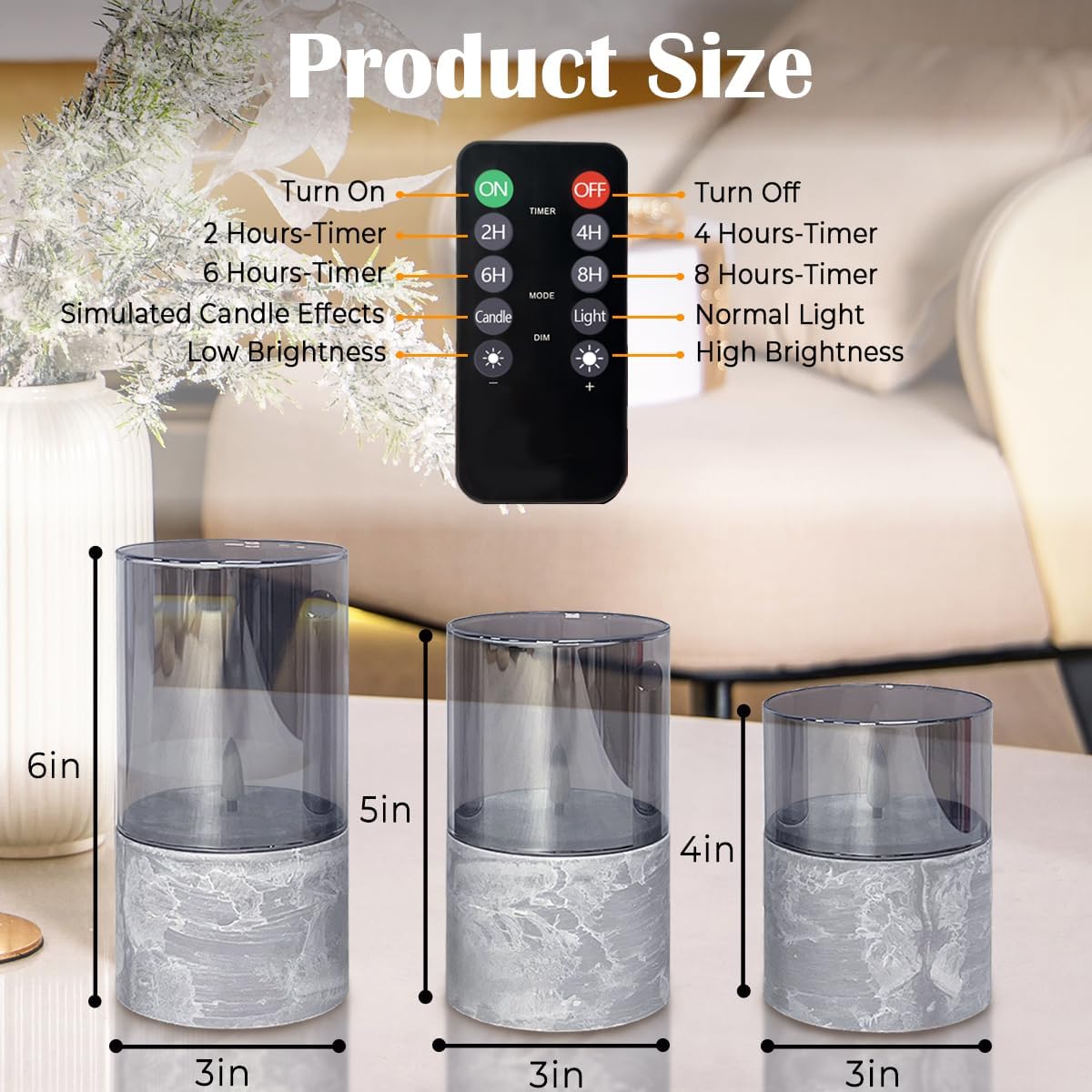 LEDHOLYT Rechargeable Flameless Glass Pillar Candles–Gifts for Women,–Set of 3, Realistic Flickering LED Light,Remote & Timer, Ideal for Living Room, Bedroom & Festival Wedding Home Party Decor