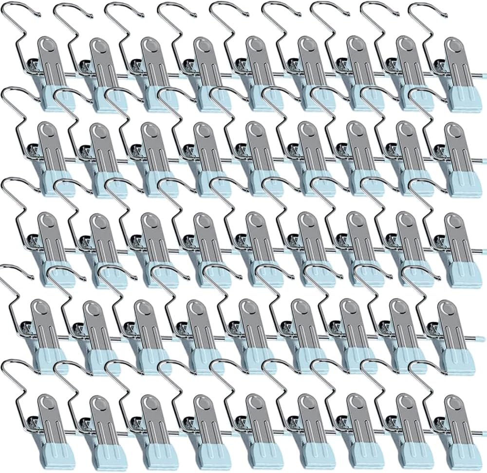 Space-Saving Clothespin Hat Pants Storage Hanging Travel Hook, Stainless Steel Boot Hangers Clips Boot Hangers for Closet, Laundry Hooks Hanging Clips Clothes Pins Socks Towel Clips (Black, 10Pcs)