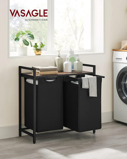 VASAGLE Laundry Hamper, Laundry Basket Sorter with 3 Pull-Out and Removable Bags, Shelf, Metal Frame, 3 x 10.6 Gallons (40 L), 36.4 x 13 x 28.4 Inches, Cappuccino Beige and Natural Beige UBLH301LH01