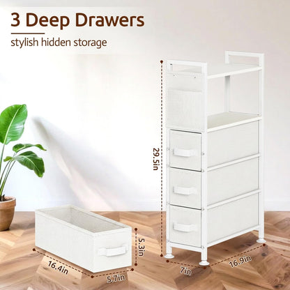 Oppro Small Narrow Side End Table, 2 Drawer Slim Nightstand Bedside Sofa Table with Wheels, Space Saving Rolling Skinny Thin Desk with Storage Bag for Bedroom Living Room Couch Bathroom Dorm