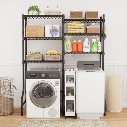 ULIFHOME U15 Over Washer and Dryer Storage Shelves, Laundry Above Washer Dryer Storage Rack Space Saver, 6-Tier Wire Shelf with 4 Hooks for Organization, 63.4"W x 17.3"D x 76.4"H, Holds 568lbs, White