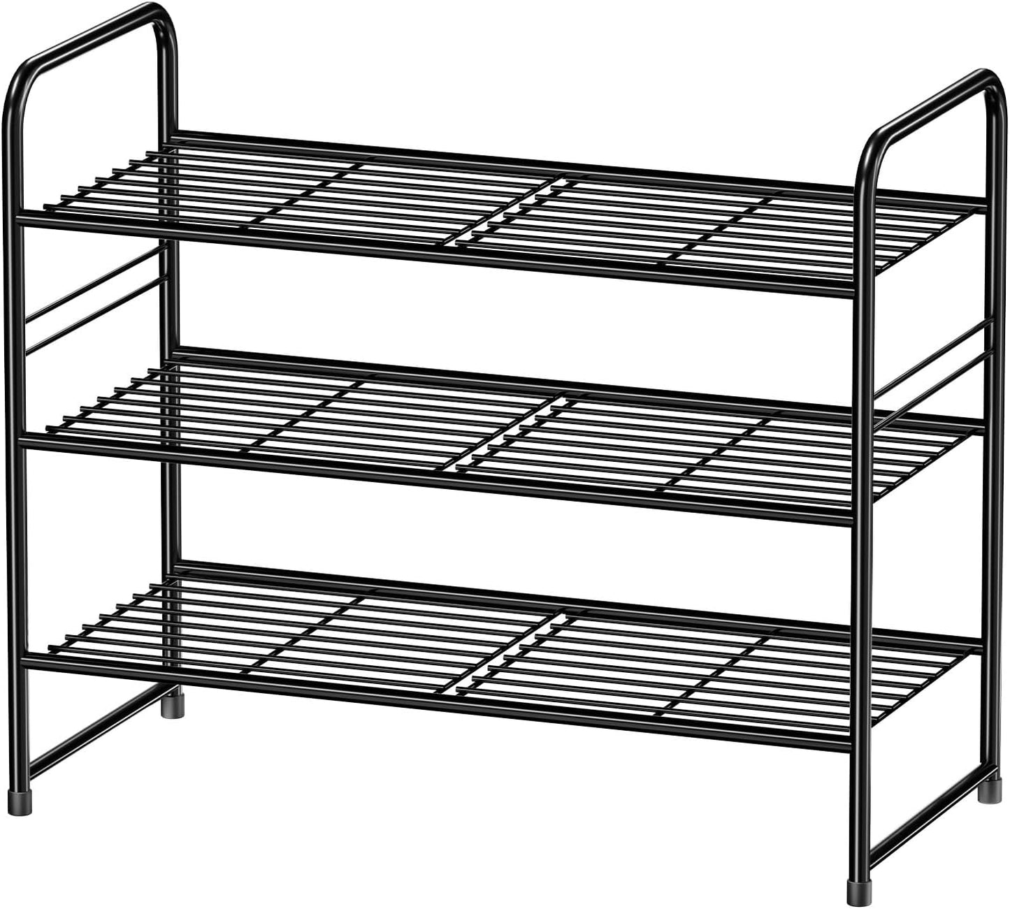 Simple Shoe Rack 2 Tier 27 Inch Wide, Heavy Duty Metal Closet Shoe Organizer Shelf for Entryway, Front Door, Black