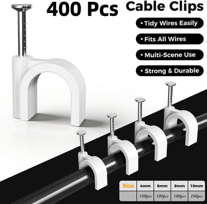 200 Pcs Cable Clips Nail in, Cord Clips Ethernet Cables Wire Wall Clips Cable Straps Cables Tacks Cable Nails Coax Cable Clips Cable Management for Speaker 7mm Cat6 - White