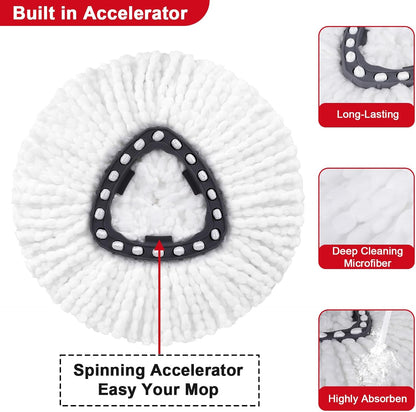 2 Pack Mop Heads Replacements - 40% More Cleaning Power, Spin Mop Heads Replacements for O Cedar Easy Wring 1-Tank System, Deep Cleaning, Microfiber and Machine Washable