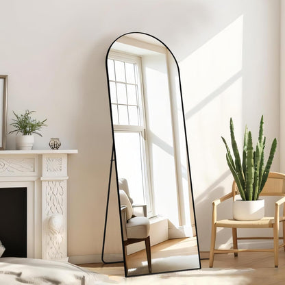 Arched Mirror Full Length, Upgraded 16"x59" Body Wall Mirrors with Shatter-Proof Glass, Floor Standing, Hanging or Leaning, Tall Arch Mirror with Stand Aluminum Alloy Frame for Bedroom, Black