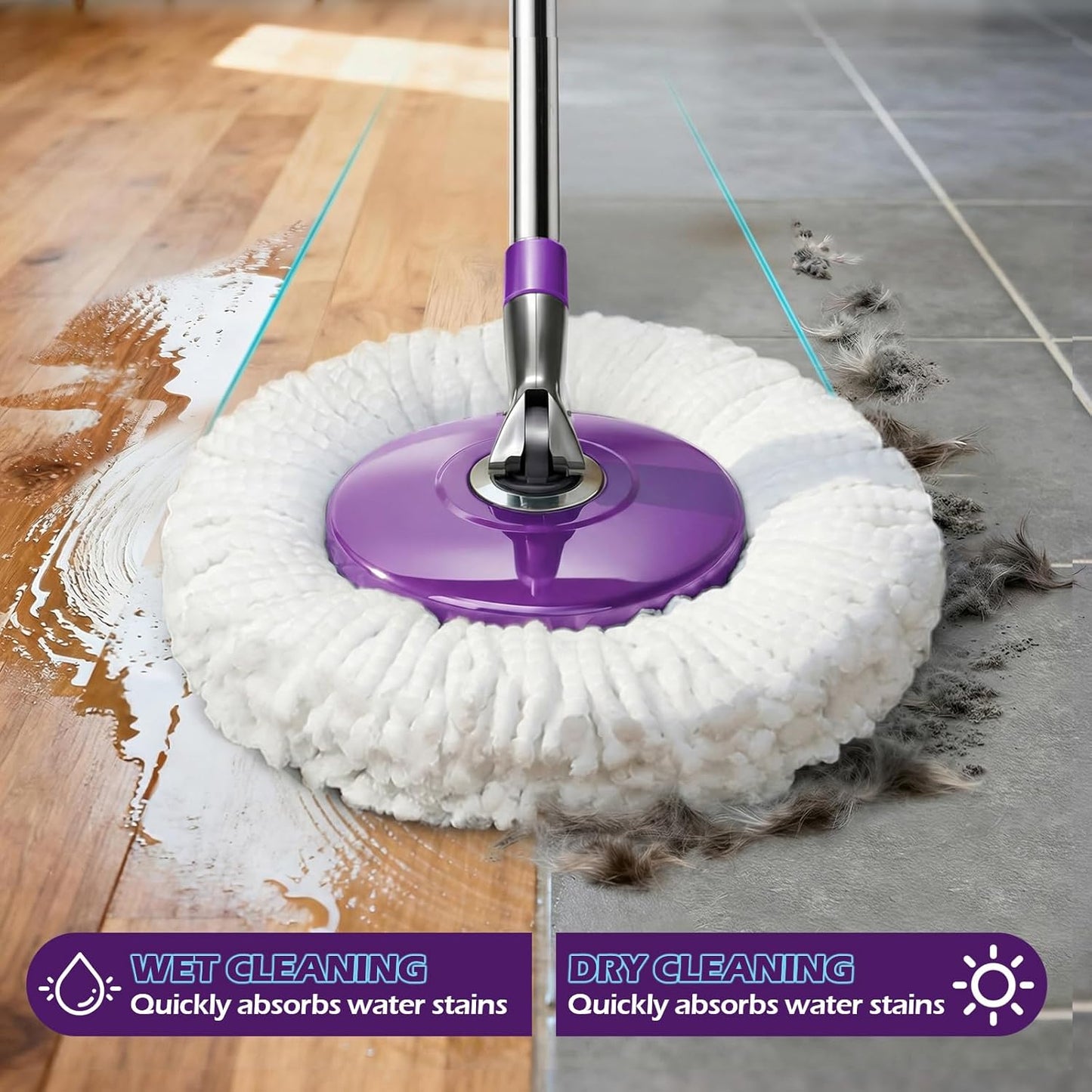 Spin Mop Bucket System,Masthome Pedal Spin Mop and Bucket with Wringer Set,EasyWring Microfiber Mop with 3 Mop Pads,360°Spinning Floor Cleaning System - Home & Office Suitable