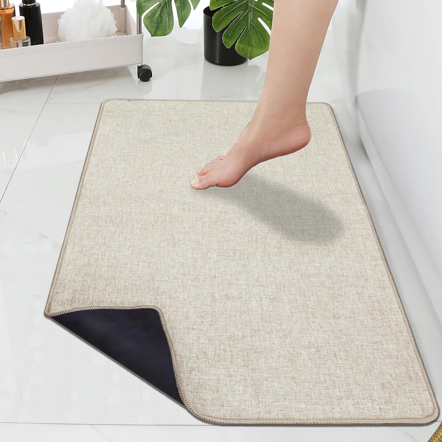 Yancorp 16"x26" Ultra Thin Bathroom Rugs,Low Profile Bath Rug,Rubber mat,Fit Under Door,Non Slip,Machine Washable Shower Rug,Dark Grey