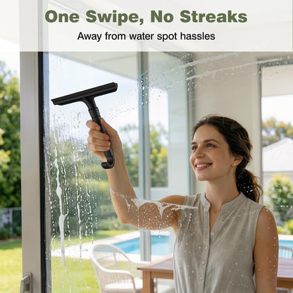 Roylvan Silicone Shower Squeegee, All-in-One Shower Squeegee for Glass Doors with Built-in Hook, Household Window Mirror Cleaner for Bathroom Glass Kitchen Tile Wall Car, Black