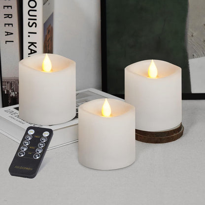 3x3 Flameless Candles with Remote Set of 2, 3 inch Battery Candles Flickering with Timer, LED Pillar Candle for Indoor/Outdoor, White