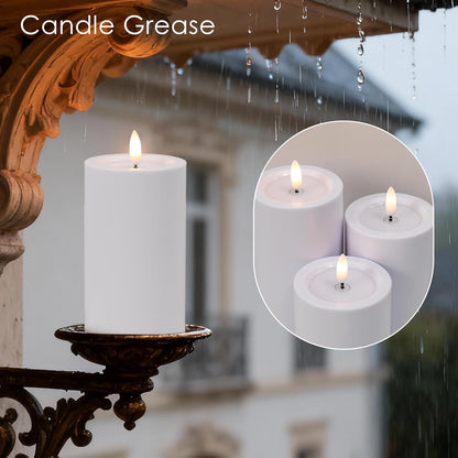 LUSHARBOR Outdoor Flameless Candles, Set of 3 Battery Operated Pillar Candles with Remote & Timer, 3" x4" 5" 6" Waterproof Plastic LED Candles for Patio Porch Garden Yard Candle Lantern Ivory
