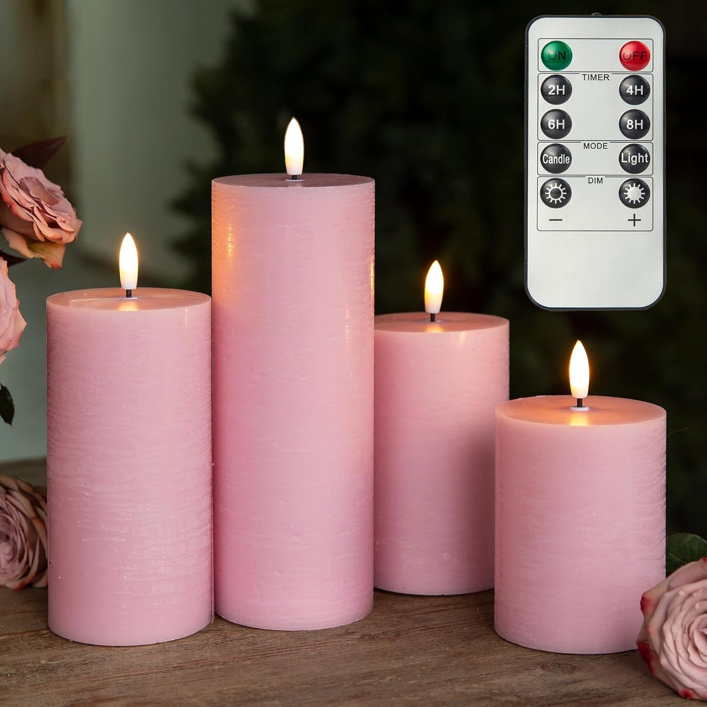 LUSHARBOR Flameless Candles, 4 Pack Battery Operated Candles with Remote, Real Wax LED Fake Candles with Timer Flickering for Christmas Wedding Home Party D3 H 5" 6" 7" 9" White