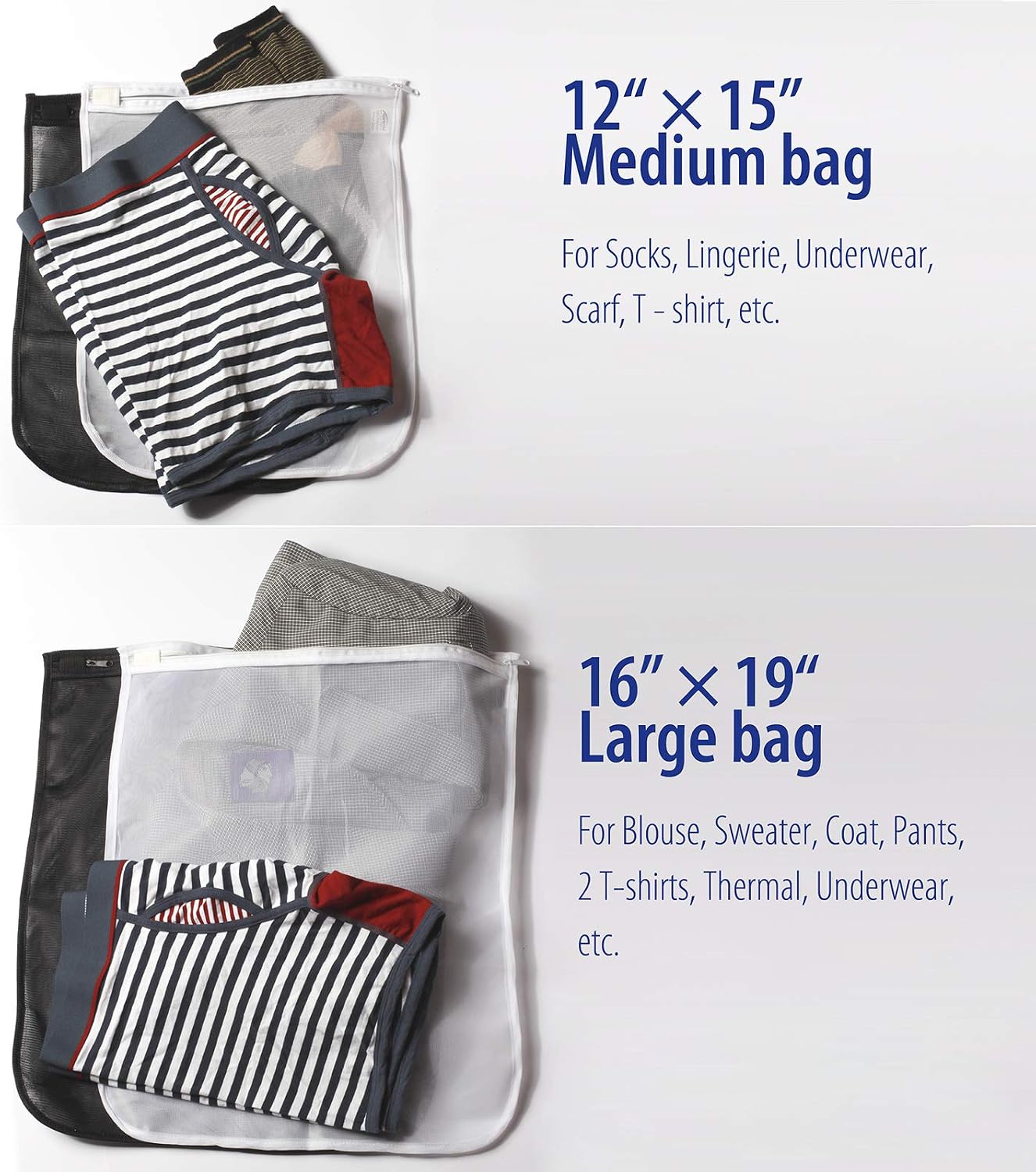 TENRAI 5 Pack (2 Large & 3 Medium) Delicates Laundry Bags, Bra Fine Mesh Wash Bag, Zippered, Protect Best Clothes in The Washer (5 Black, Set of 5)