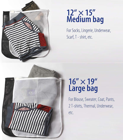 TENRAI 5 Pack (2 Large & 3 Medium) Delicates Laundry Bags, Bra Fine Mesh Wash Bag, Zippered, Protect Best Clothes in The Washer (5 Black, Set of 5)