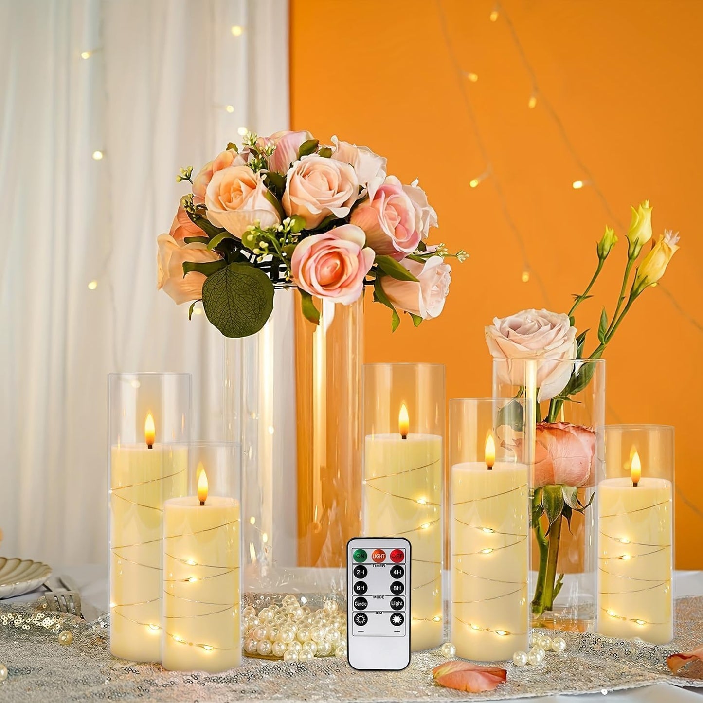 YOROXRG Set of 24 Waterproof Outdoor Flameless Candles, LED Candles with 4 Remote and Timer,(H 4" 5" 6" x D 2.2"),for Christmas,Halloween,Wedding,Festival