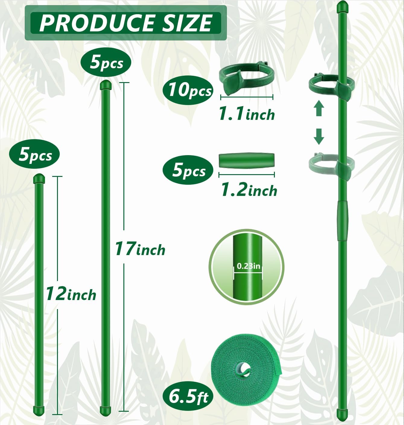 10Pcs Plant Support Stakes 17inch &11inch,Toylin Adjustable Length Plant Support Stake Orchid Stick with Clips for Indoor Outdoor,Garden Pole for Potted Orchid Tomato Vegetables