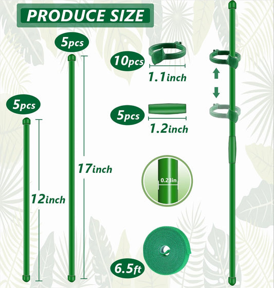 10Pcs Plant Support Stakes 17inch &11inch,Toylin Adjustable Length Plant Support Stake Orchid Stick with Clips for Indoor Outdoor,Garden Pole for Potted Orchid Tomato Vegetables