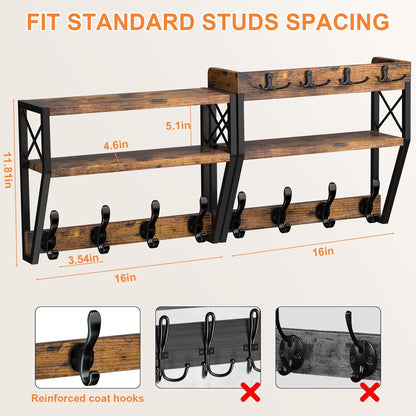 Mail Organizer Wall Mounted, 2 Slots Key Holder for Wall with 8 Hooks, Rustic Wood Key Rack with Shelf for Entryway Hallwall Farmhouse