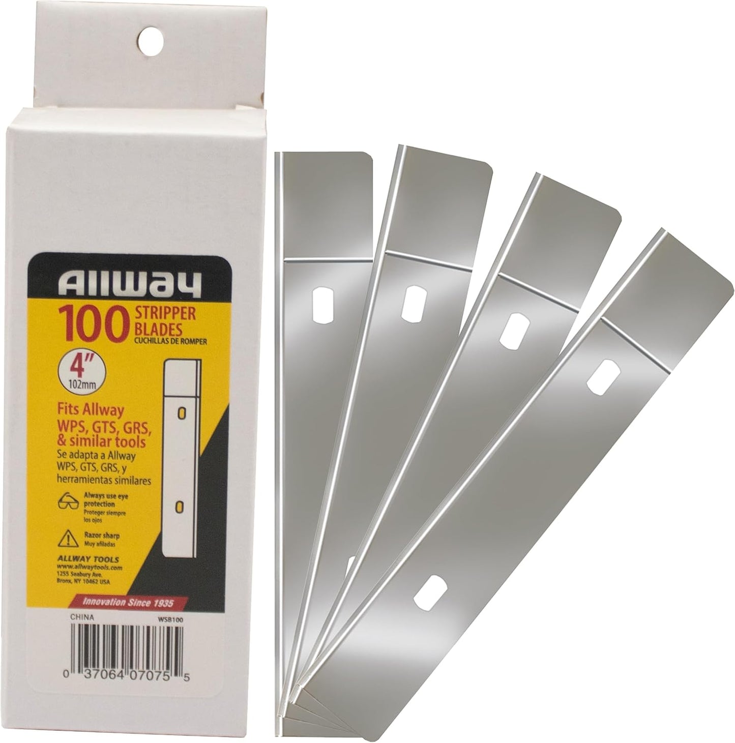 ALLWAY GTS-G Glass & Tile Scraper with Snap-On Blade Guard, 4" | Soft-Grip Handle, Easy Blade Change
