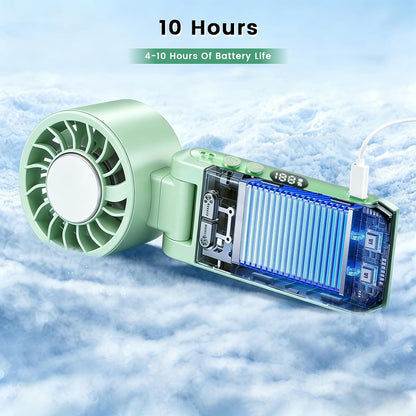 4-IN-1 Clip-On Portable Fan Rechargeable Handheld Mini Fan with lce Cooler,5 Gear High Speed 360° Rotatable Small Fans, for Outdoor, Travel, Beach, and Office (Green)