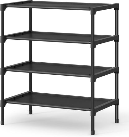 SONGMICS Shoe Rack, 2-Tier Shoe Storage Organizer, Space-Saving, 11.7 x 16.5 x 12.2 Inches, Entryway, Metal Frame, Non-Woven Fabric Shelves, Ink Black ULSH012BH01