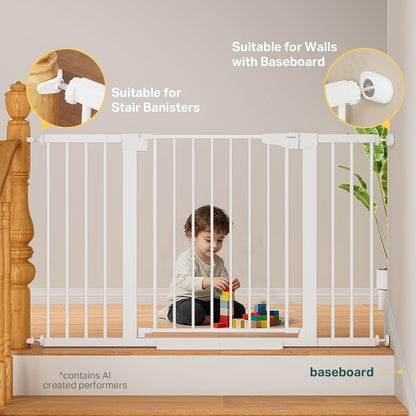Cumbor 29.7-48" Baby Gate for Stairs, Mom's Choice Awards Winner-Dog Gate for Doorways, Auto Close Safety Pet Gate for Dogs Indoor, Easy Install Pressure Mounted Child Gate with Walk Thru Door, Brown
