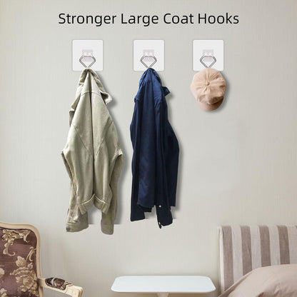 Large Adhesive Hooks 44Ib(Max), Wall Hooks Self-Adhesive Traceless Clear and Removable, Waterproof and Rustproof Hooks for Hanging for Home Bathroom Kitchen Office and Outdoor, 10-Pack