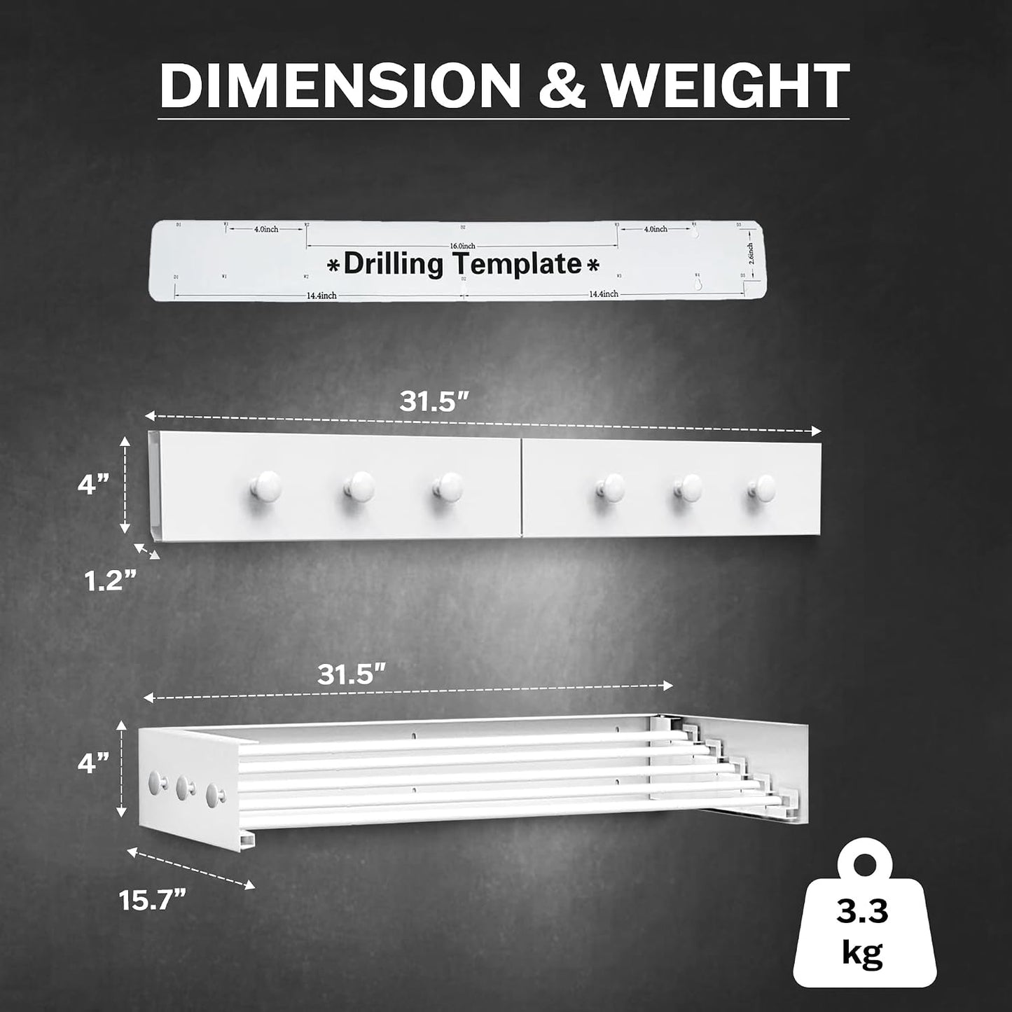 Wall Mounted Drying Racks for Laundry (31.5 Inches Wide) – Retractable Clothes Drying Rack wall Mounted with Carbon Steel Panel 6 Knobs & 5 Aluminium rods, Wall Drying Rack with Screws (Black)