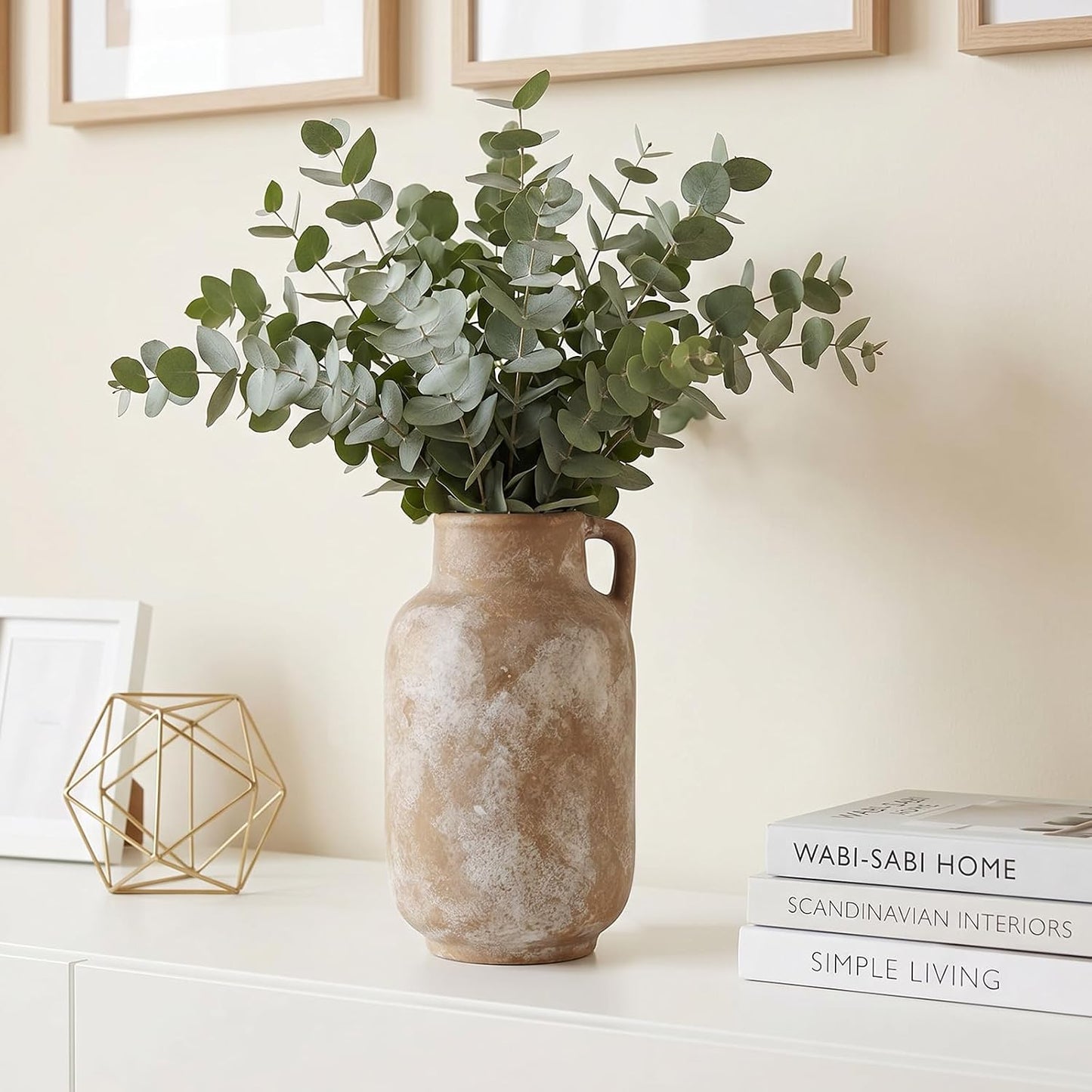 CUCUMI Ceramic Vase Set of 5, Home Decor Farmhouse Décor Handmade Pottery Vases for Pampas Grass, Dried Fresh Flowers, Table, Living Room, Kitchen, Shelf, Entryway Mantel Neutral Tones